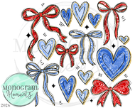 Heart Bow Collage -Blue & Red