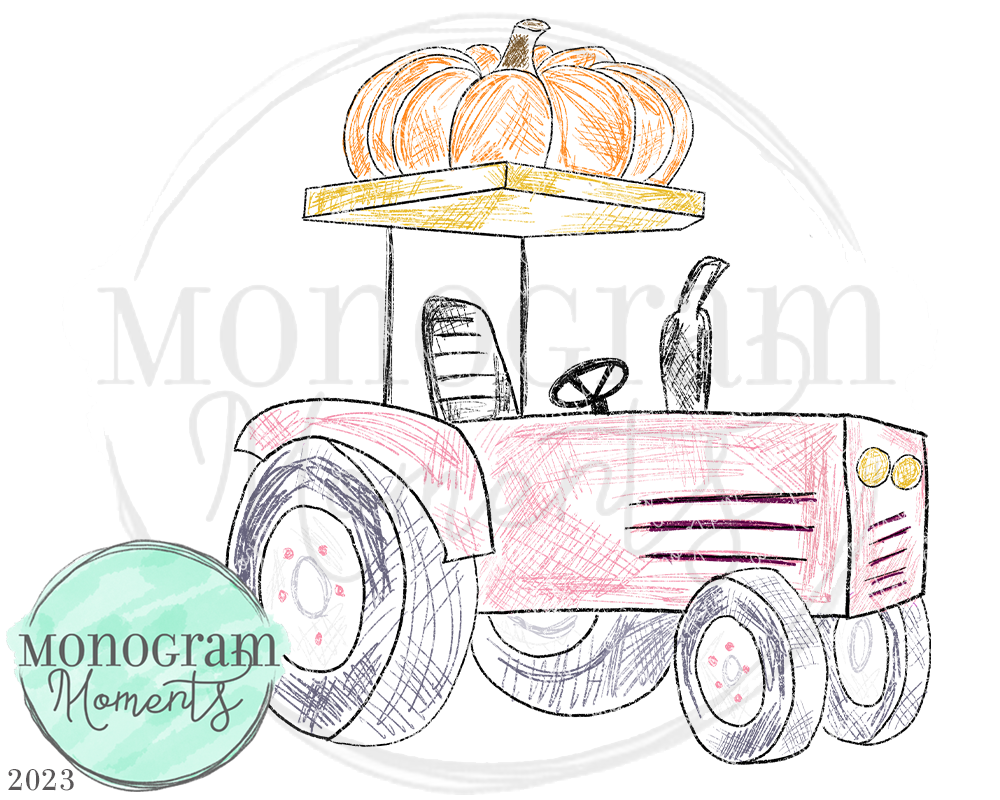 Pink Scribble Pumpkin Tractor