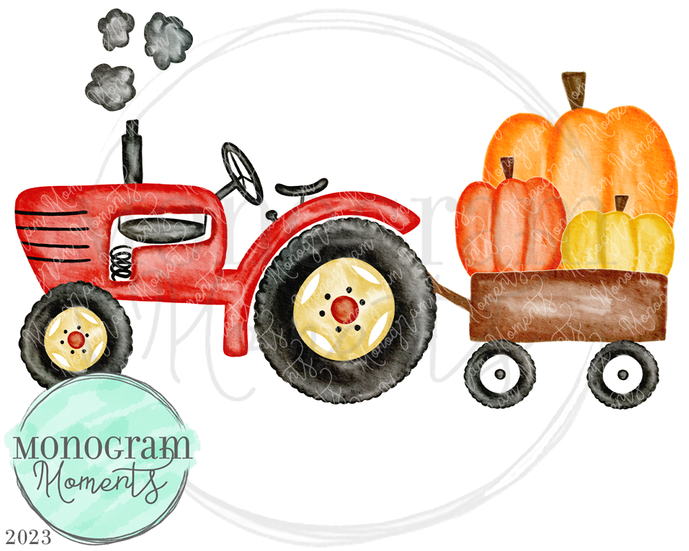 Red Vintage Tractor & Pumpkins