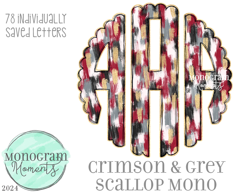 Crimson & Grey Brushstroke Scallop Mono