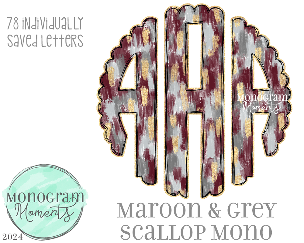 Maroon & Grey Brushstroke Scallop Mono