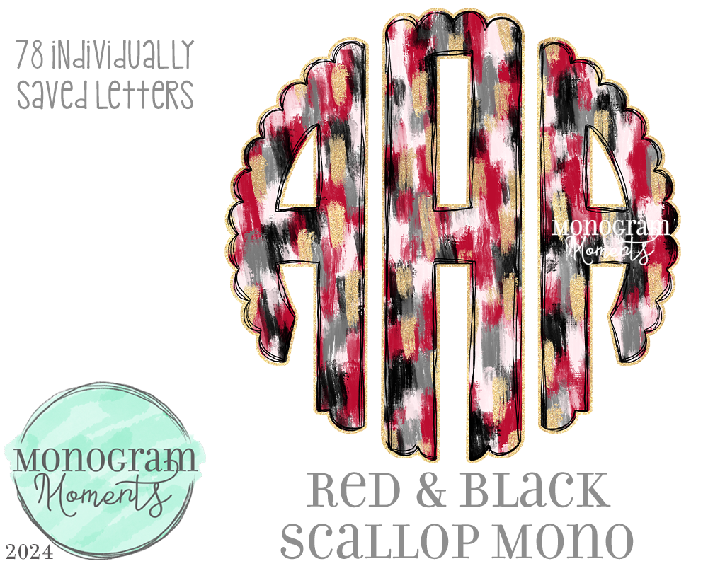 Red & Black Brushstroke Scallop Mono