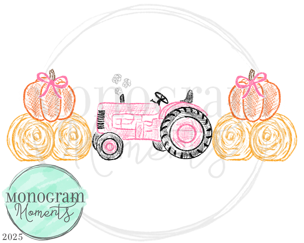 Pink Scribble Fall Tractor & Haybales