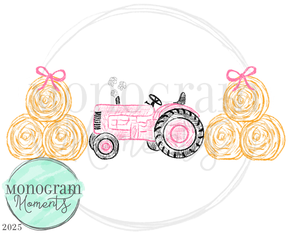 Pink Scribble Tractor & Haybales