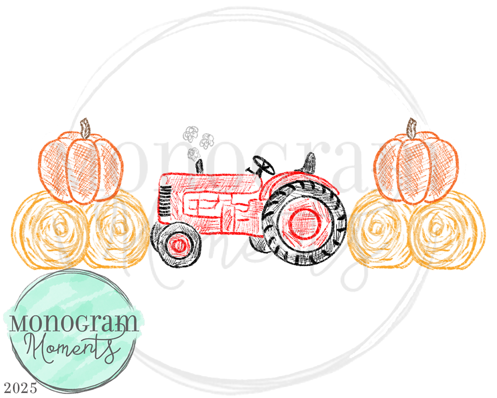 Red Scribble Fall Tractor & Haybales