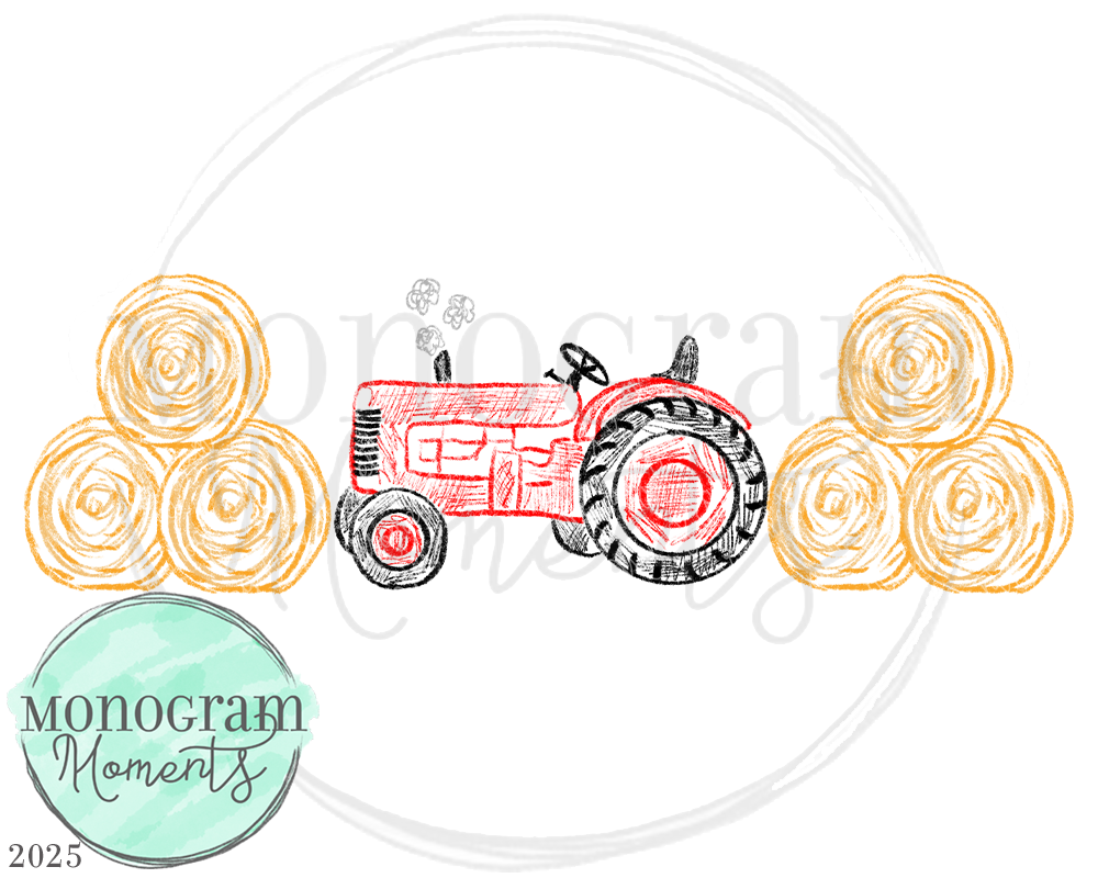 Red Scribble Tractor & Haybales