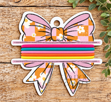 Load image into Gallery viewer, Groovy Floral Bow Hair Tie Blank Design
