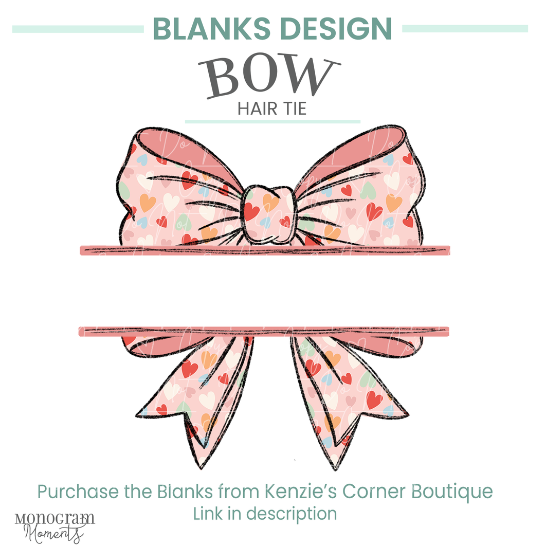 Hearts Bow Hair Tie Blank Design – Monogram Moments