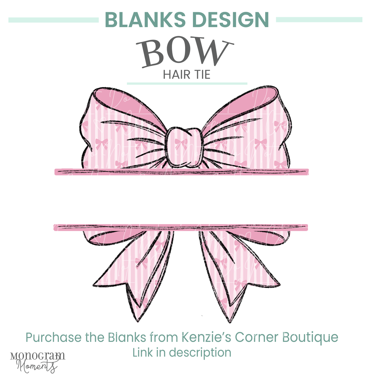 Pink Bow Stripe Bow Hair Tie Blank Design – Monogram Moments