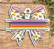 Load image into Gallery viewer, Pink Floral Bow Hair Tie Blank Design
