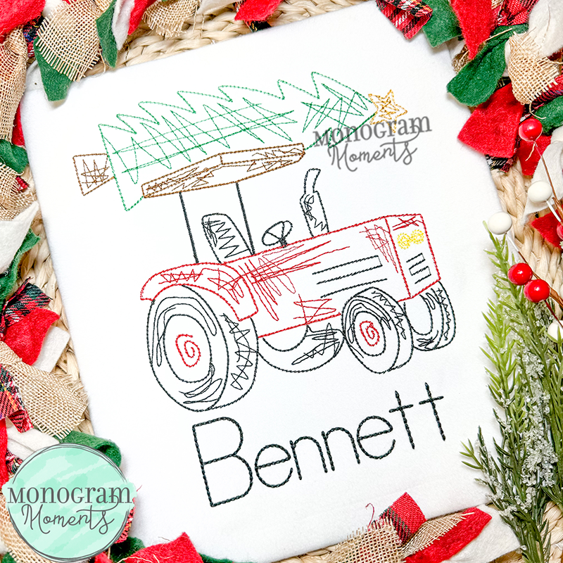 Scribble Tractor & Christmas Tree - SKETCH EMBROIDERY