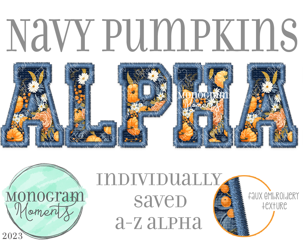Navy Pumpkins Alpha-Faux Embriodery