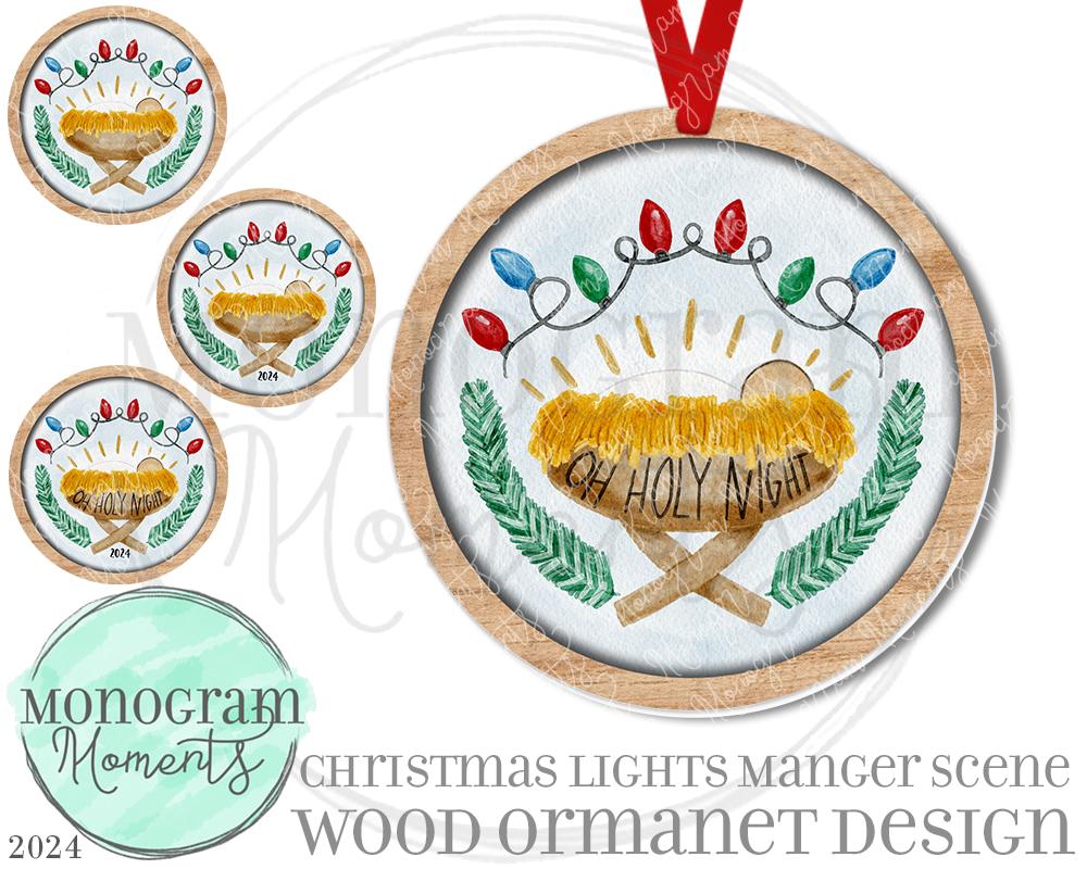 Christmas Lights Manger Scene Ornament Design - Wood