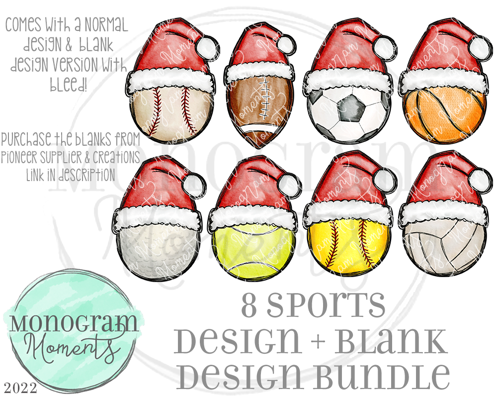 Santa Hat Sports Bundle - 8 Total