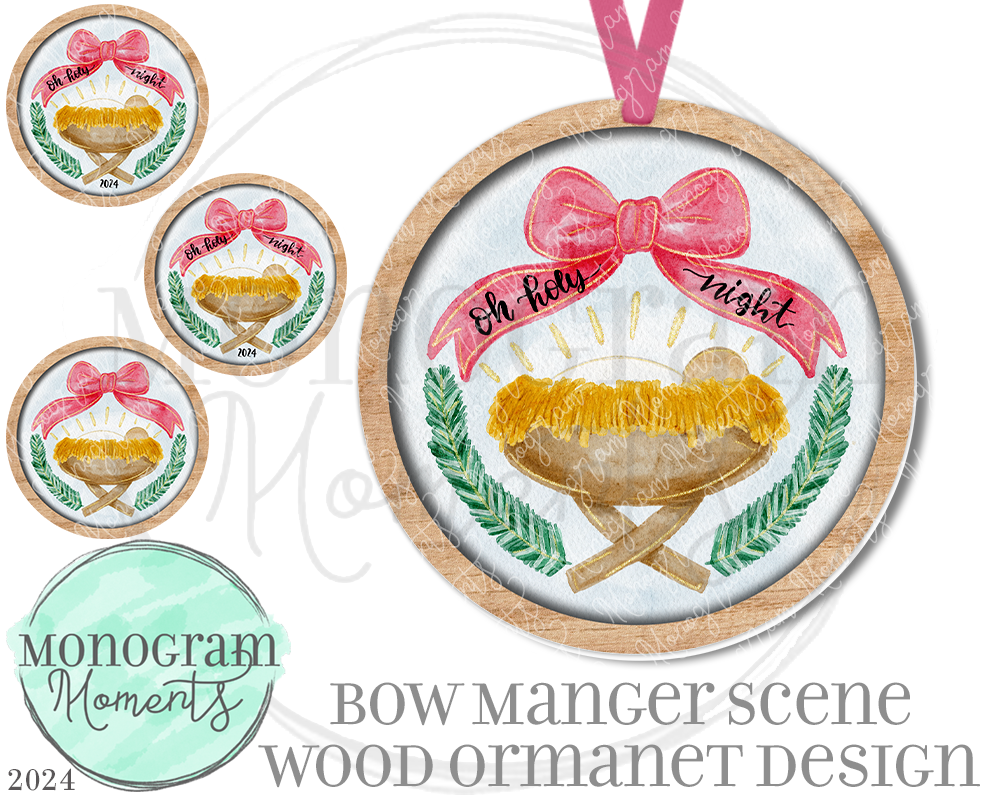 Bow Manger Scene Ornament Design - Wood