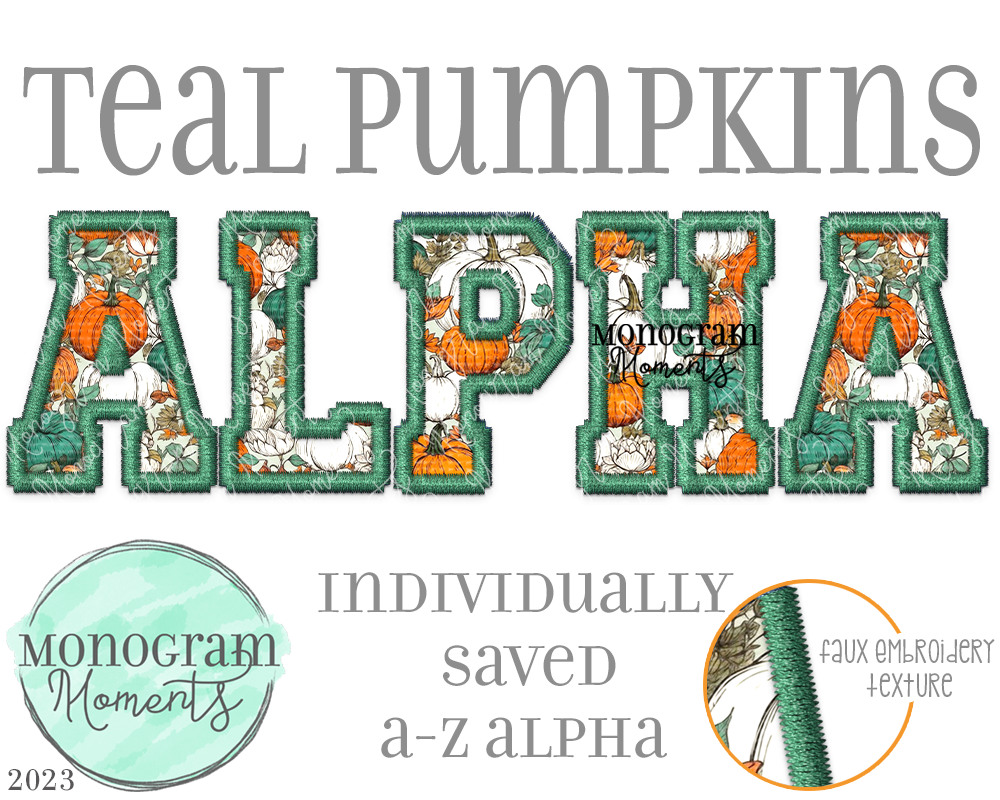 Teal Pumpkins Alpha-Faux Embriodery