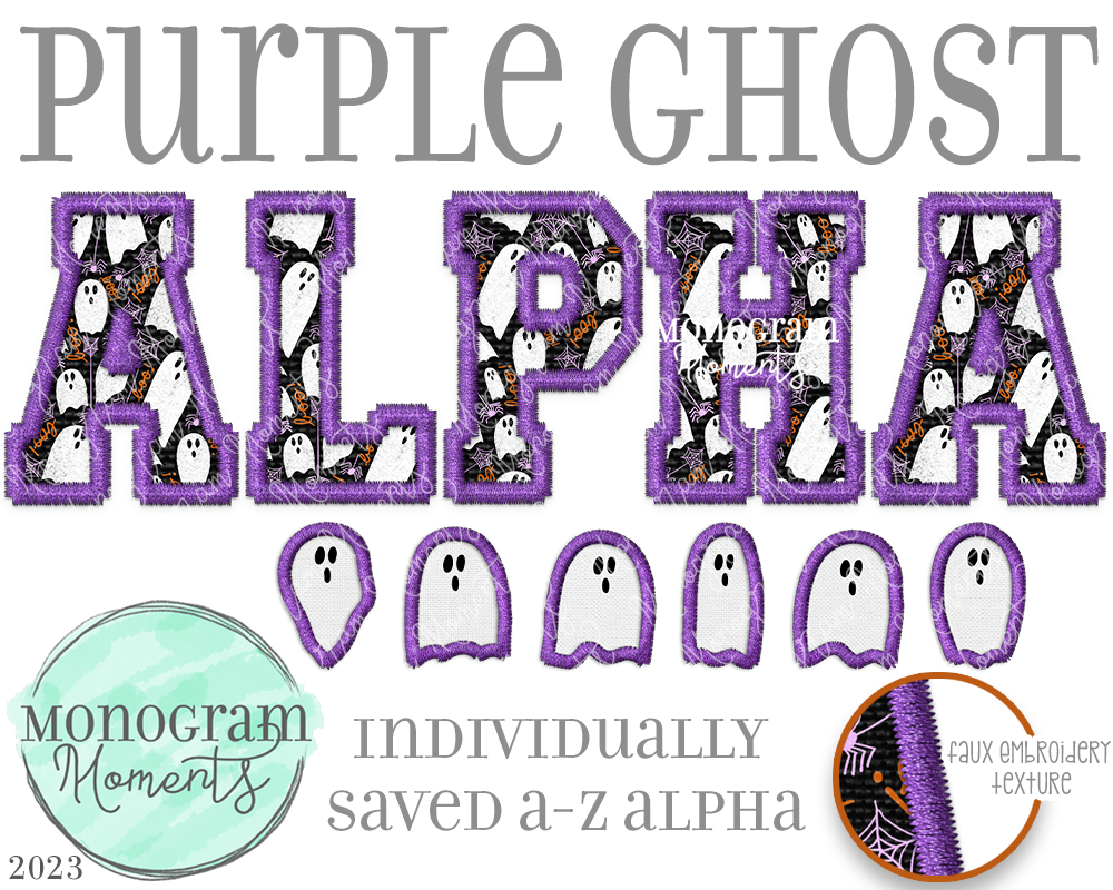 Purple Ghost Alpha & Ghosts-Faux Embroidery