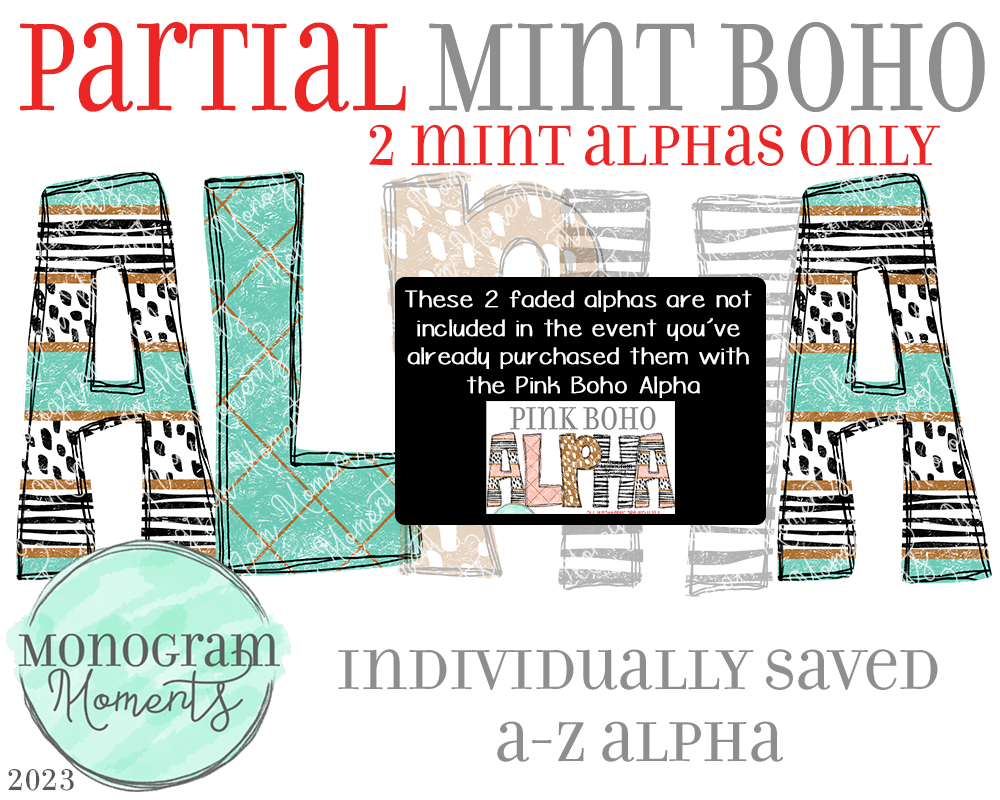 Partial Mint Boho Alpha - Only 2 Mint Alphas Included