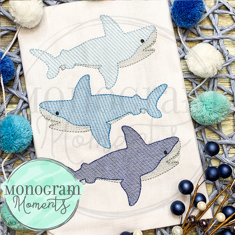 Shark Stacked Trio - SKETCH EMBROIDERY