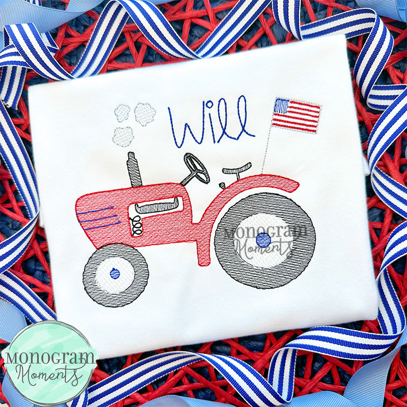 Vintage USA Tractor- SKETCH EMBROIDERY