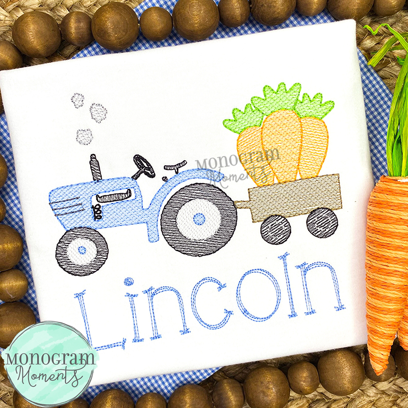 Vintage Tractor & Carrots - SKETCH EMBROIDERY