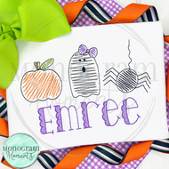 Girl's Zaggy Pumpkin, Ghost, & Spider - SKETCH EMBROIDERY