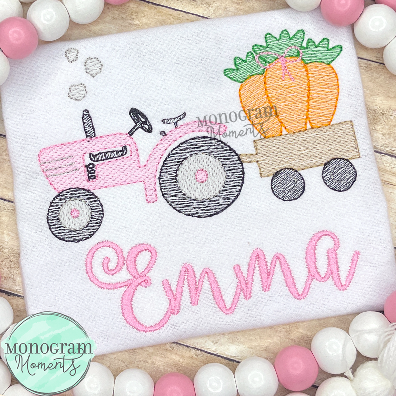 Girl's Vintage Tractor & Carrots - SKETCH EMBROIDERY