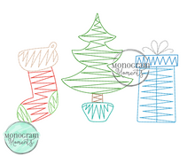 Load image into Gallery viewer, Zaggy Stocking, Tree, Present Trio - SKETCH EMBROIDERY
