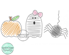 Load image into Gallery viewer, Girl&#39;s Zaggy Pumpkin, Ghost, &amp; Spider - SKETCH EMBROIDERY
