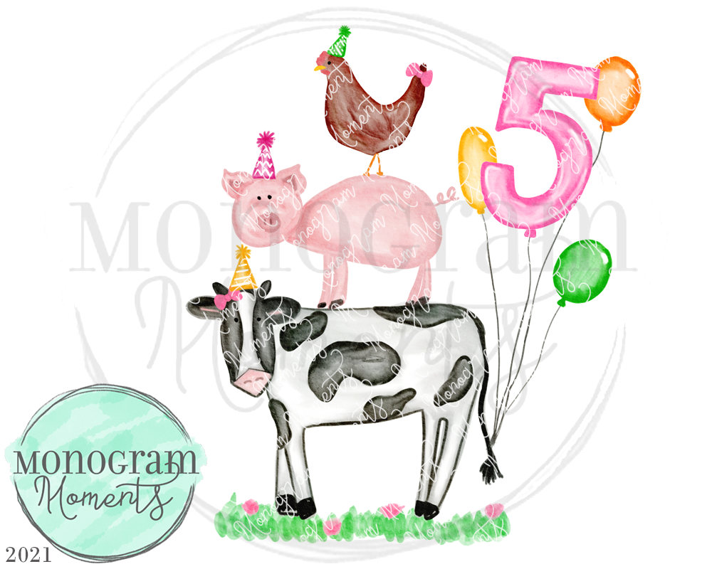Pink 5th Birthday Animal Stack
