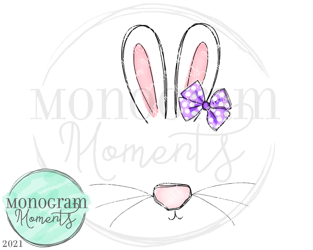 Girl's Bunny Face Sketch Monogram