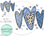 3 Blue Funky Leopard Hearts