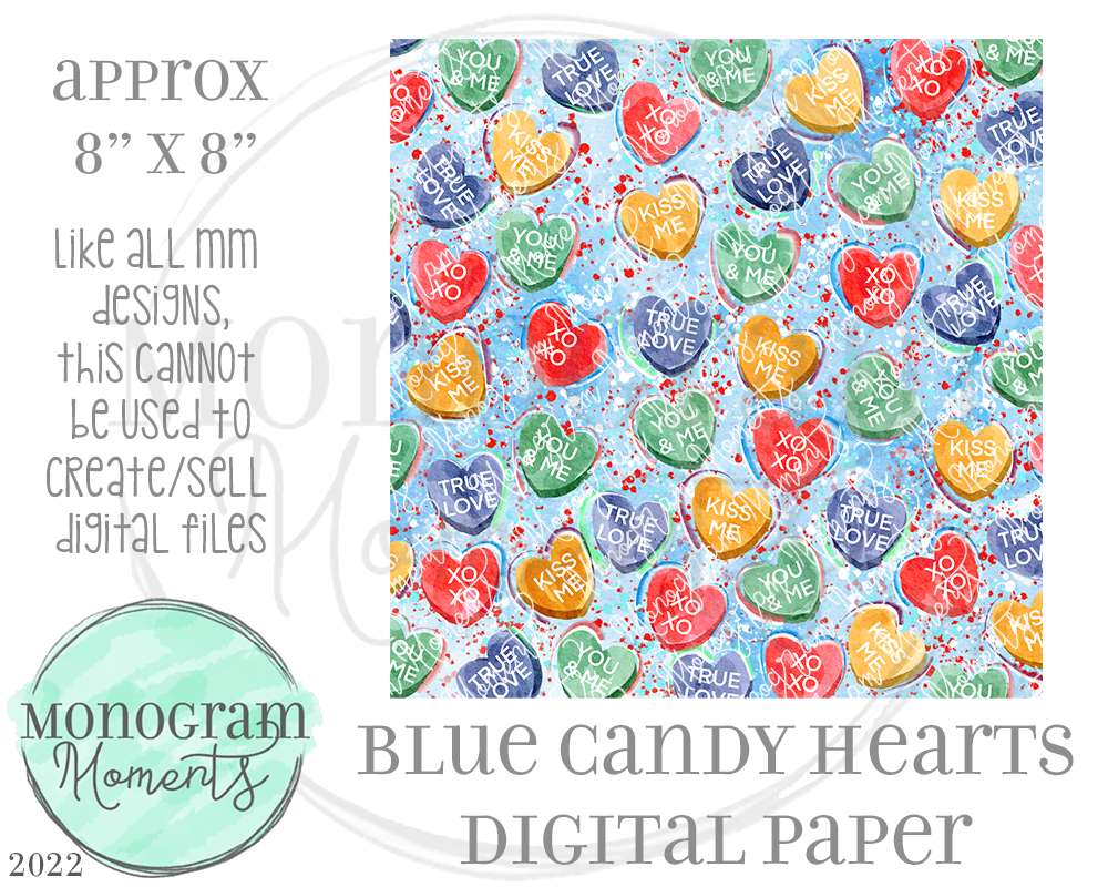 Blue Candy Hearts Digital Paper