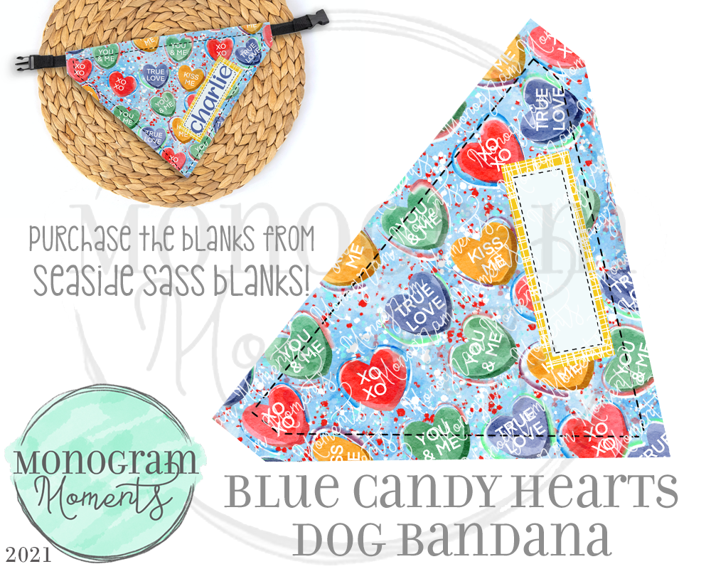 Blue Candy Hearts Dog Bandana