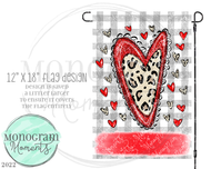 Vday Funky Red Heart Grey Gingham 12x18 Flag Design