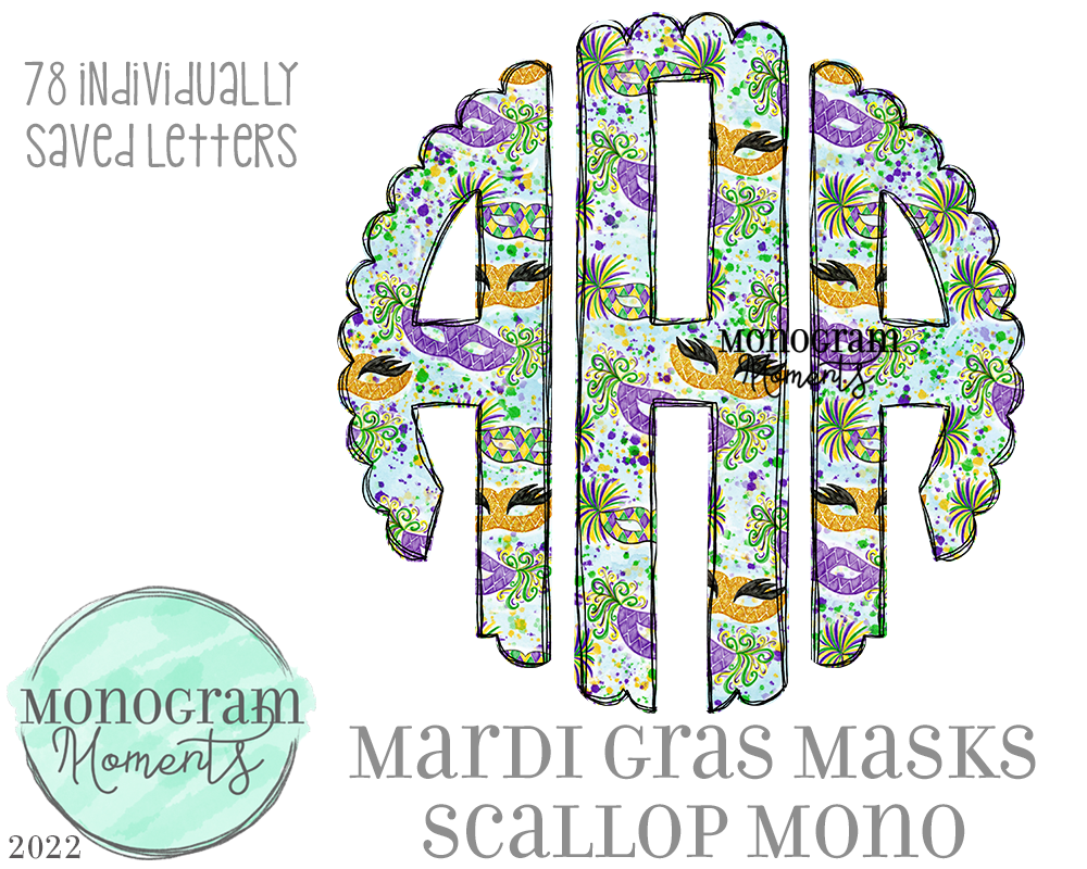 Mardi Gras Mask Scallop Mono