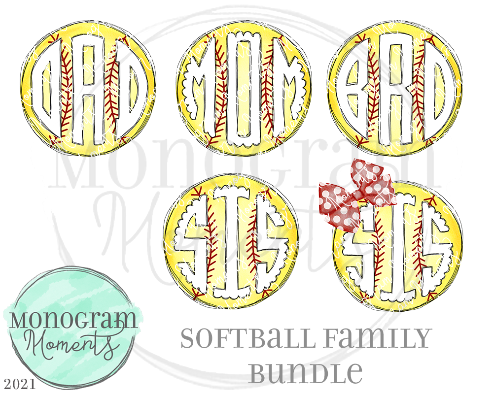 Family Softball Monogram Bundle