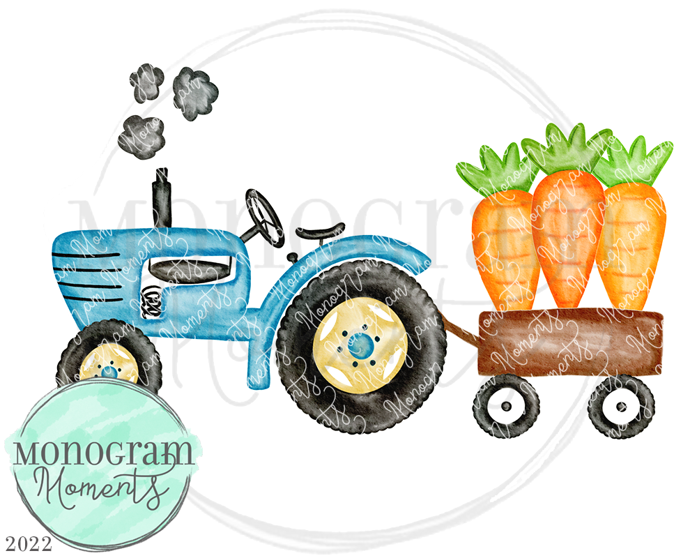 Blue Vintage Tractor & Carrots