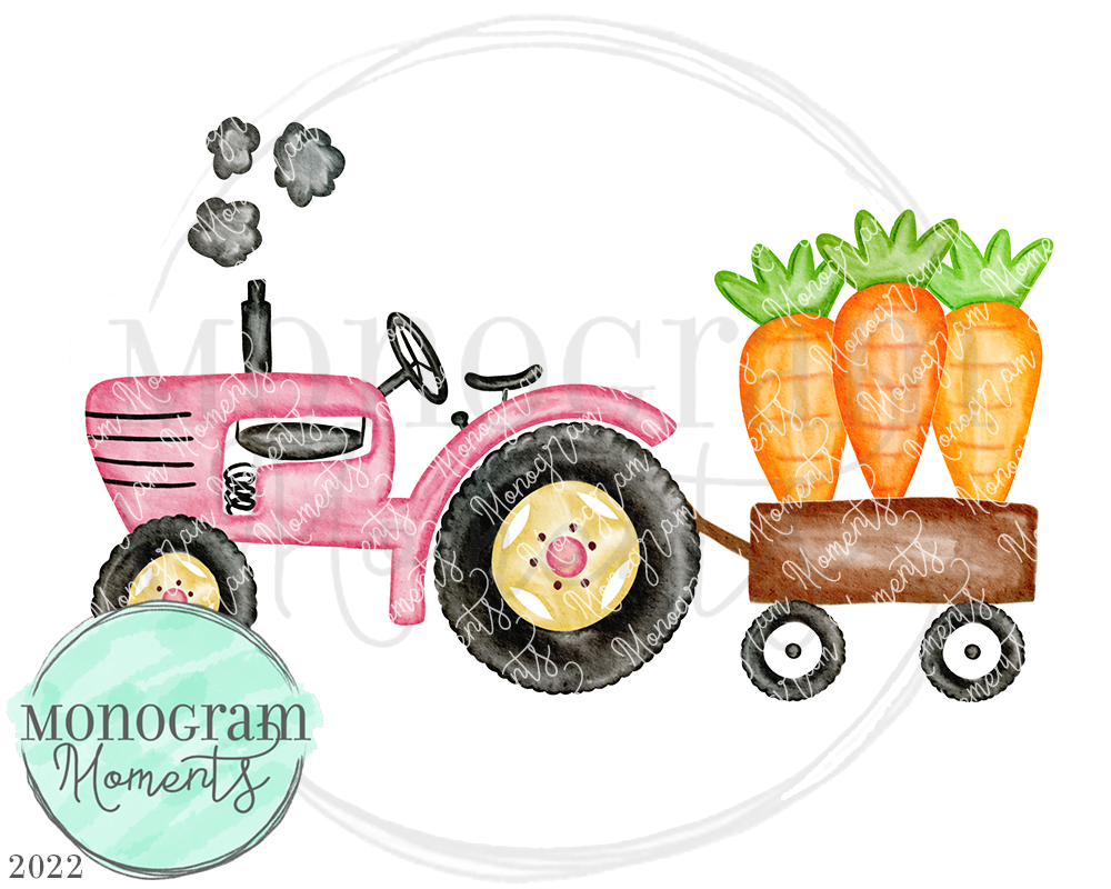 Pink Vintage Tractor & Carrots