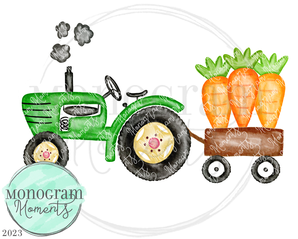Green Vintage Tractor & Carrots