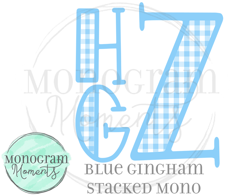 Blue Gingham Stacked Mono