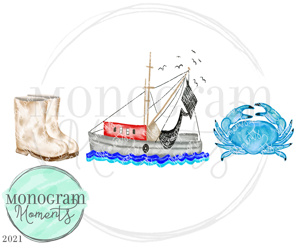 Watercolor Bue Crabbing Trio