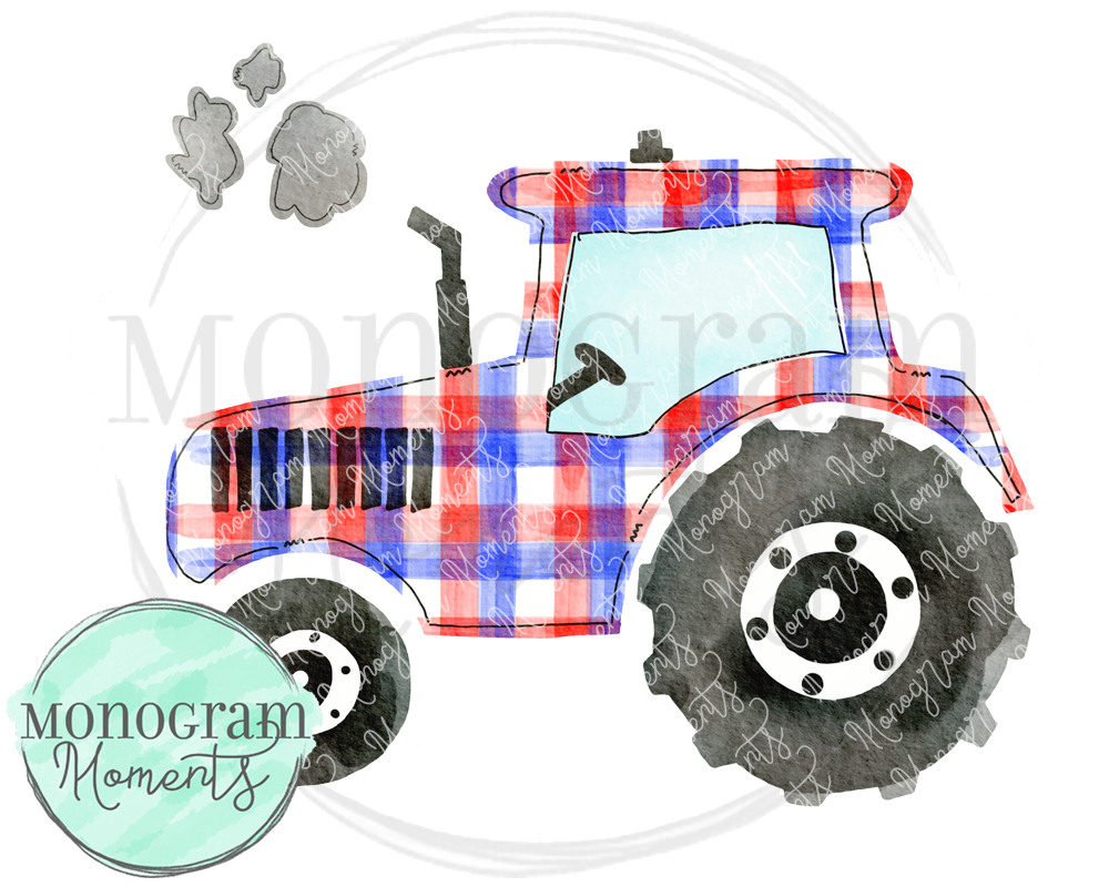 Red, White, Blue Plaid Tractor