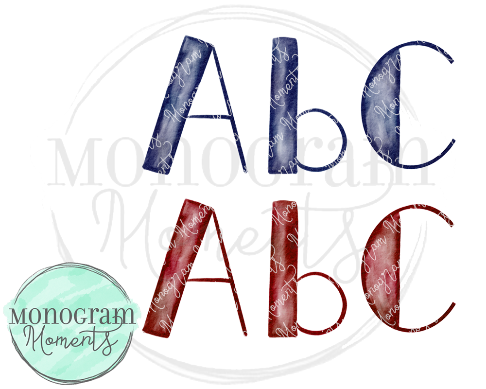 Crimson & Navy Watercolor Side-Block PNG Font