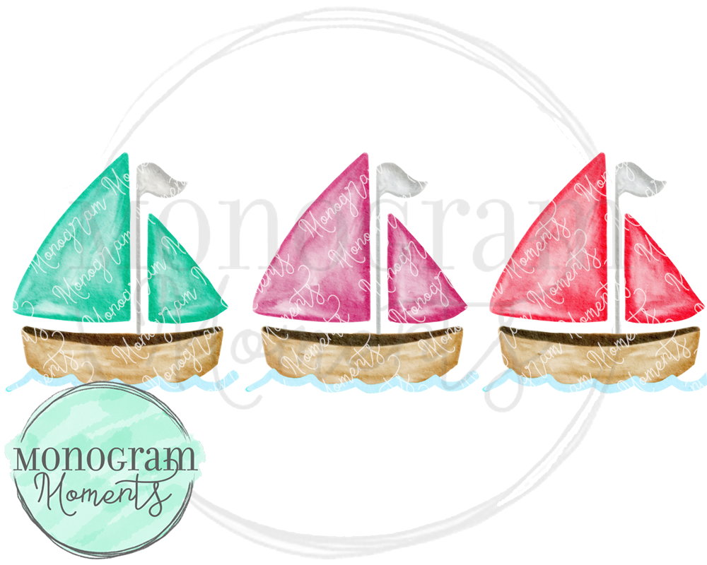 Girl's Watercolor Sailboat Trio