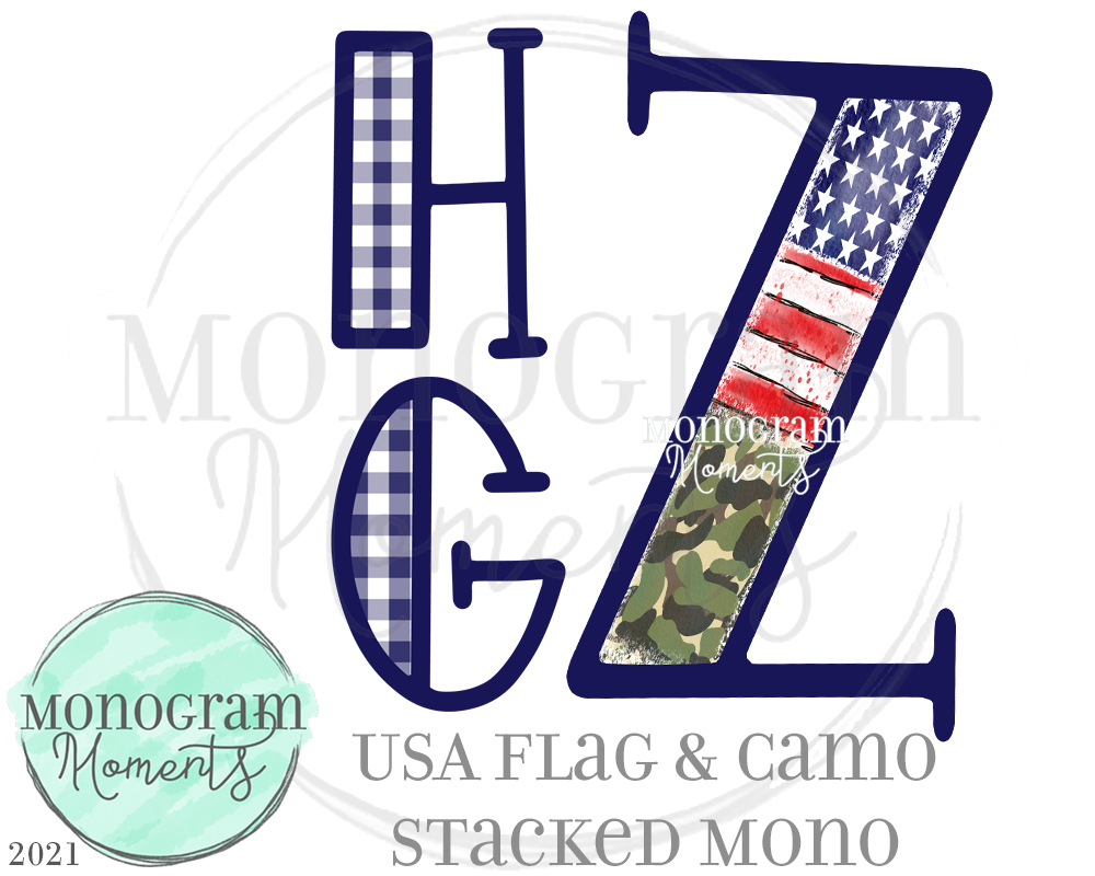 Camo USA Flag Stacked Mono