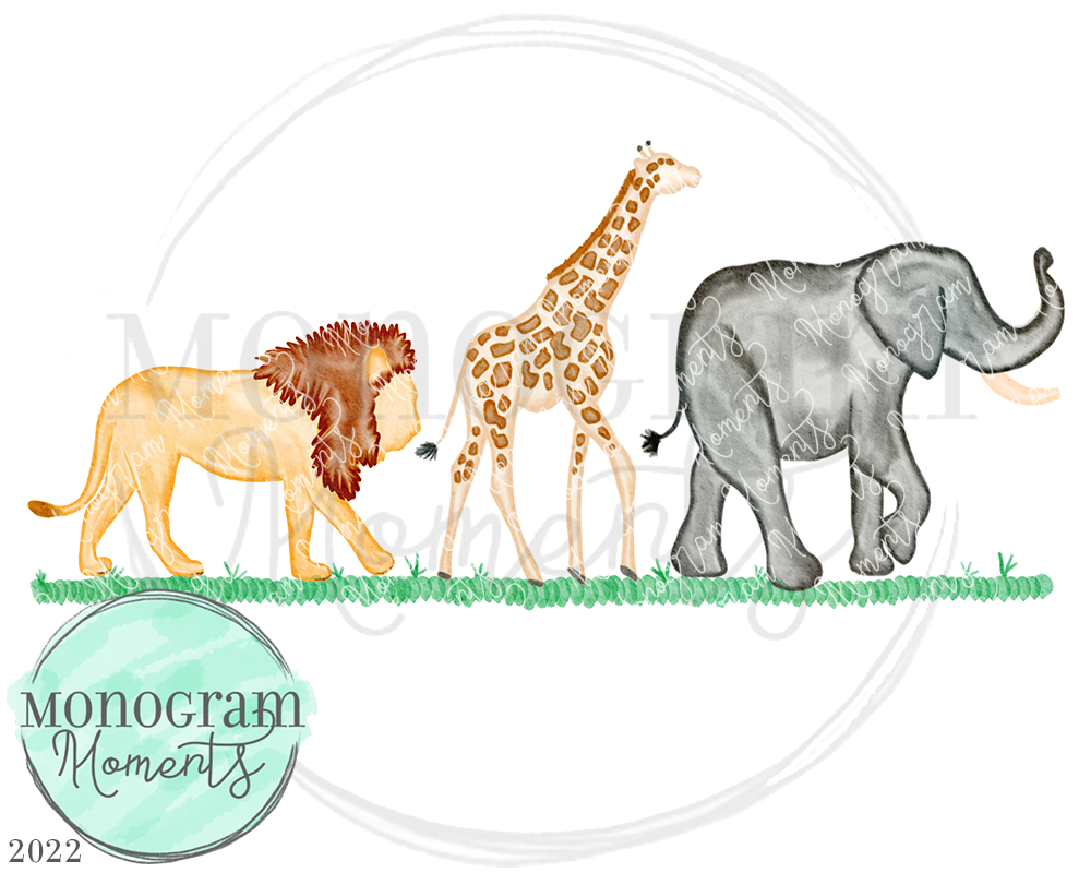 Lion, Giraffe, Elephant Trio – Monogram Moments