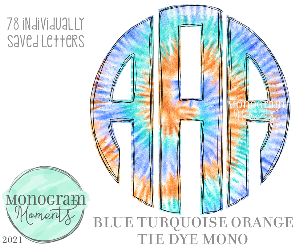 Blue, Turquoise, Orange Tie Dye Mono