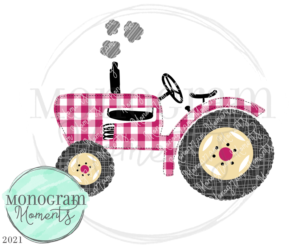 Pink Tractor - Faux Appique