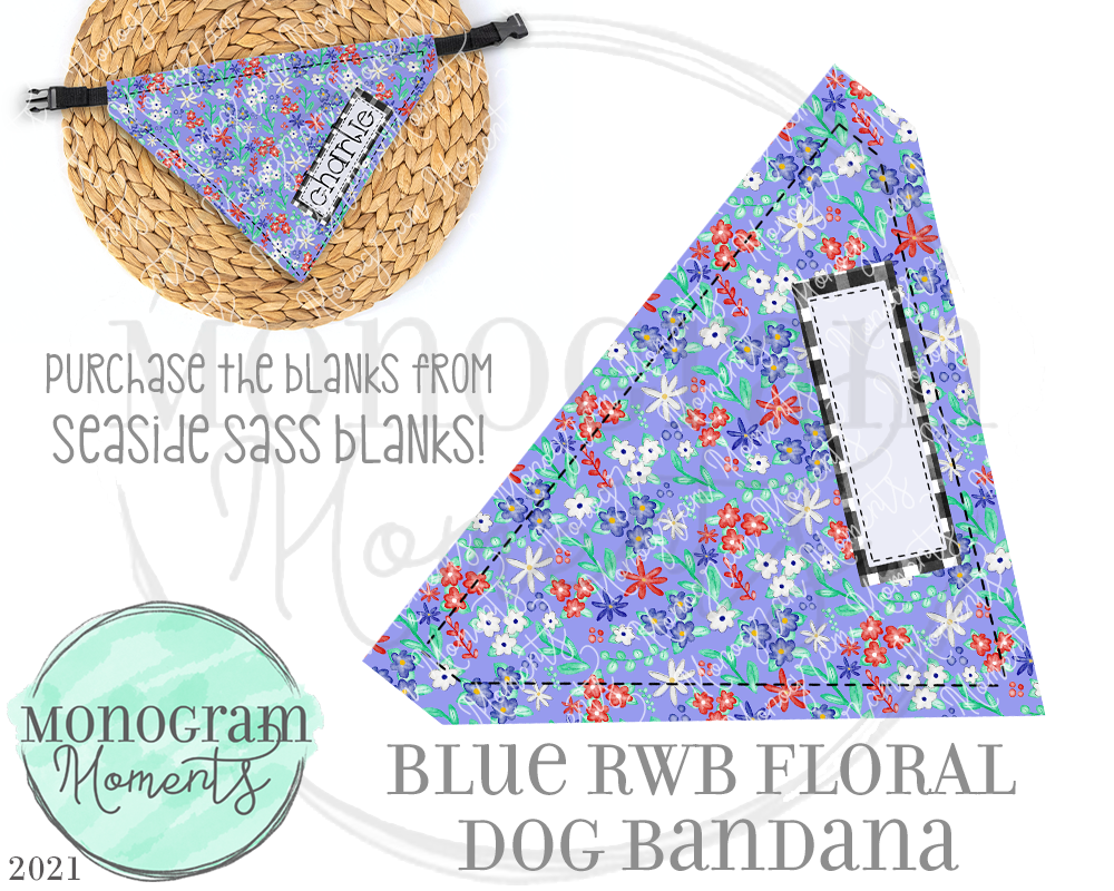 Blue RWB Floral Dog Bandana